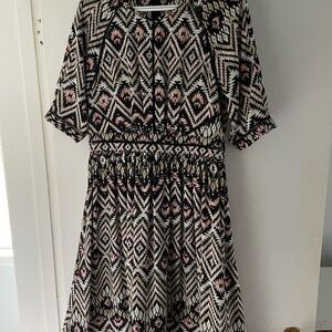 Ark & Co Black and Pink Geometric Midi Dress